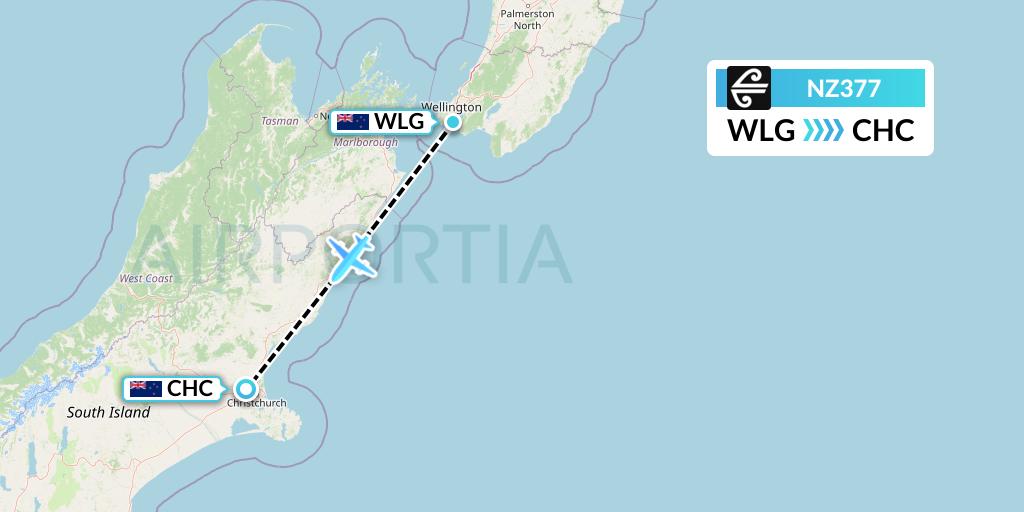 NZ377 Air New Zealand Flight Map: Wellington to Christchurch