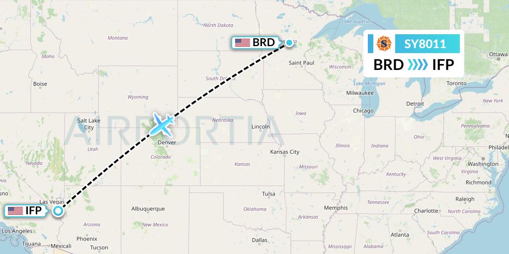 SY8011 Sun Country Airlines Flight Map: Brainerd to Bullhead City