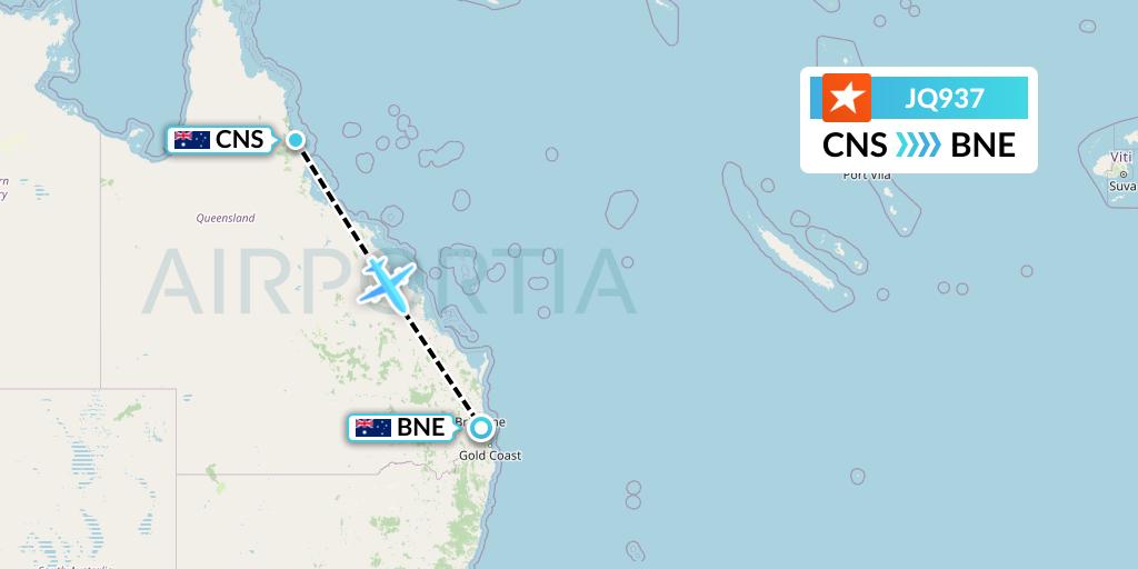 JQ937 Jetstar Airways Flight Map: Cairns to Brisbane