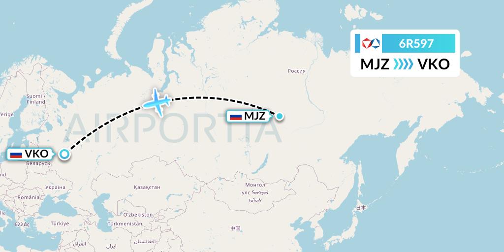 6R597 Alrosa Flight Map: Mirny to Moscow
