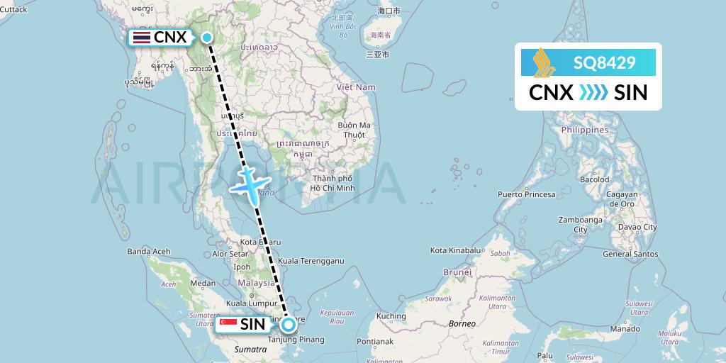 SQ8429 Singapore Airlines Flight Map: Chiang Mai to Singapore