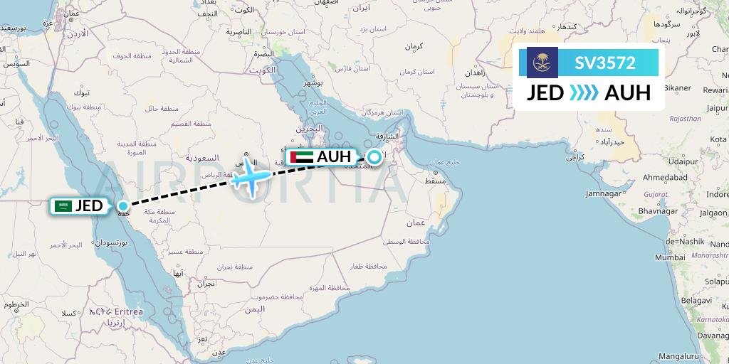 SV3572 Saudi Arabian Airlines Flight Map: Jeddah to Abu Dhabi