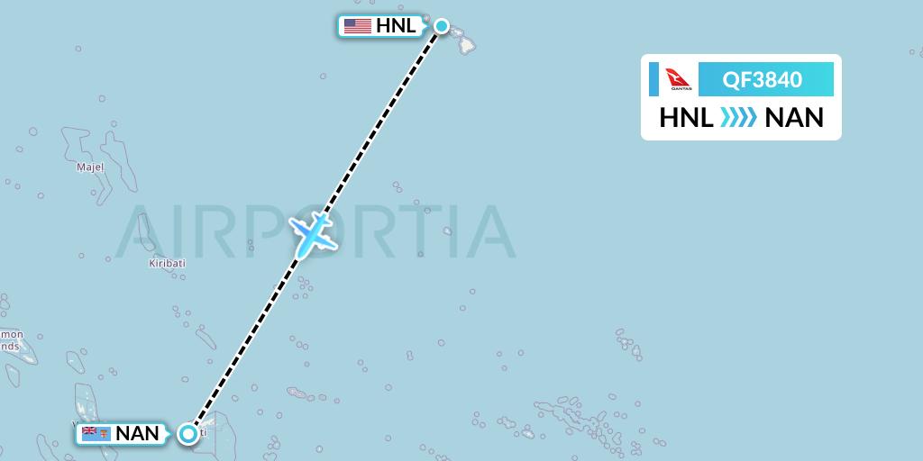 QF3840 Qantas Flight Map: Honolulu to Nadi