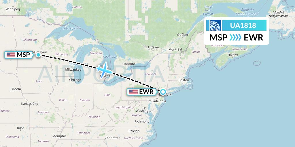 UA1818 United Airlines Flight Map: Minneapolis to New York
