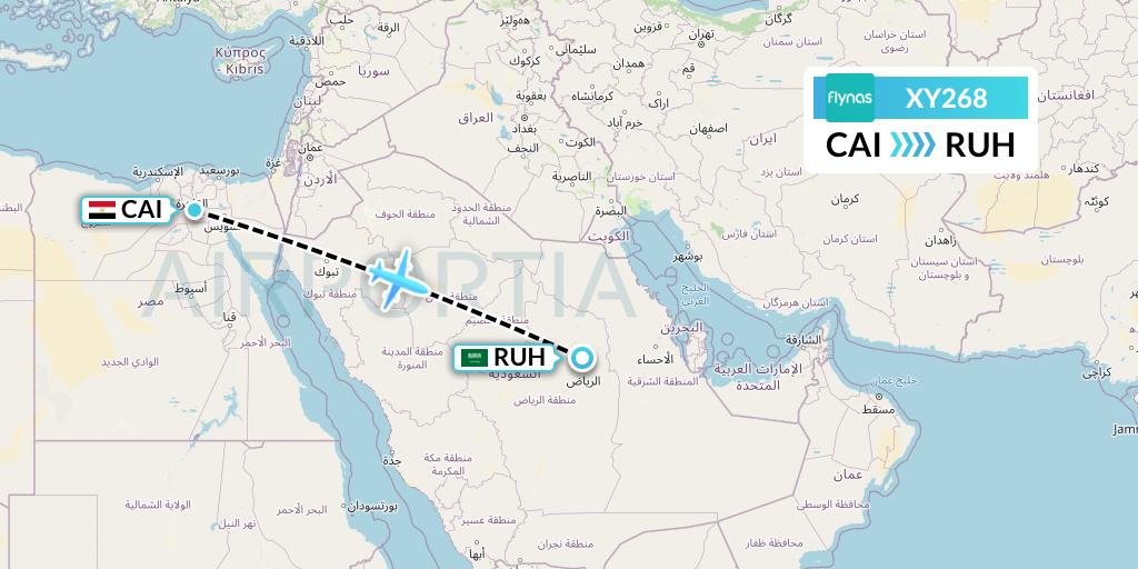 XY268 Flynas Flight Map: Cairo to Riyadh