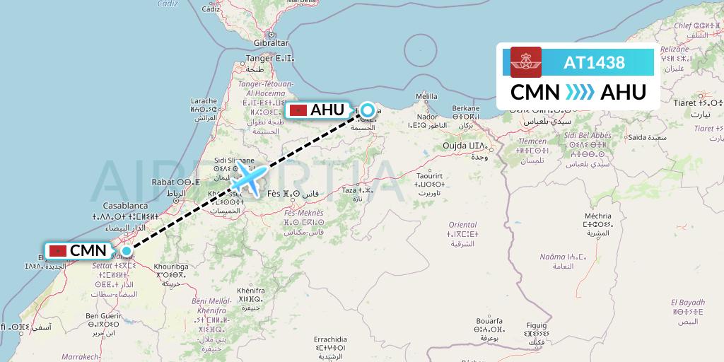 AT1438 Royal Air Maroc Flight Map: Casablanca to Al Hoceima
