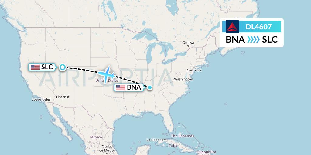 DL4607 Delta Air Lines Flight Map: Nashville to Salt Lake City