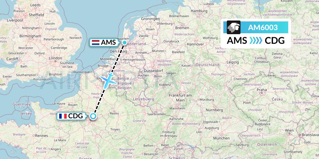 AM6003 Aeromexico Flight Map: Amsterdam to Paris