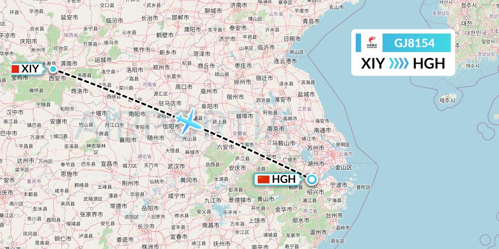 GJ8154 Loong Airlines Flight Map: Xi'an to Hangzhou