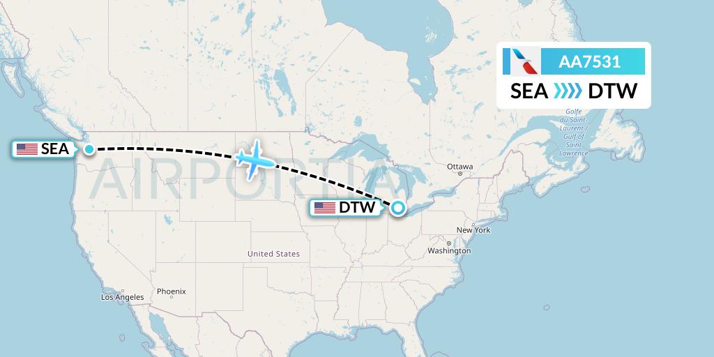 AA7531 American Airlines Flight Map: Seattle to Detroit