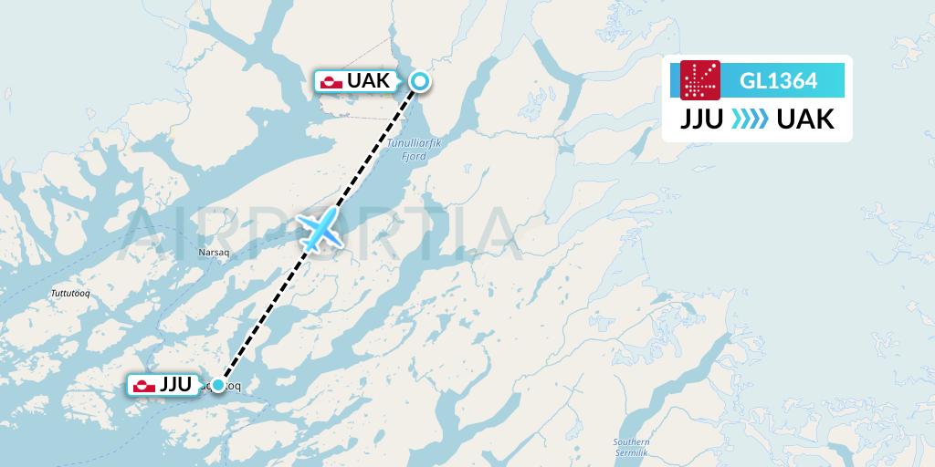 GL1364 Air Greenland Flight Map: Qaqortoq to Narsarsuaq