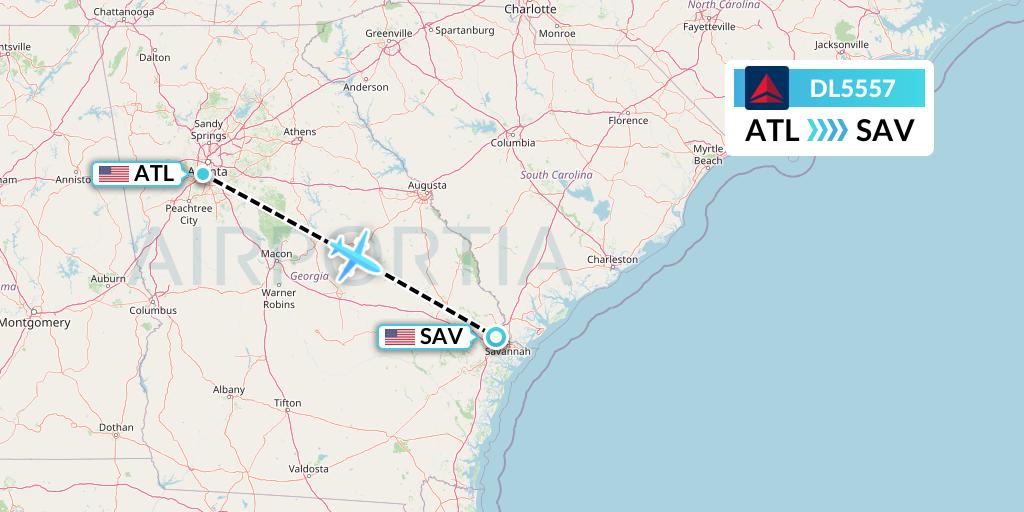 DL5557 Delta Air Lines Flight Map: Atlanta to Savannah