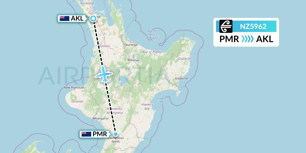 NZ5962 Air New Zealand Flight Map: Palmerston North to Auckland