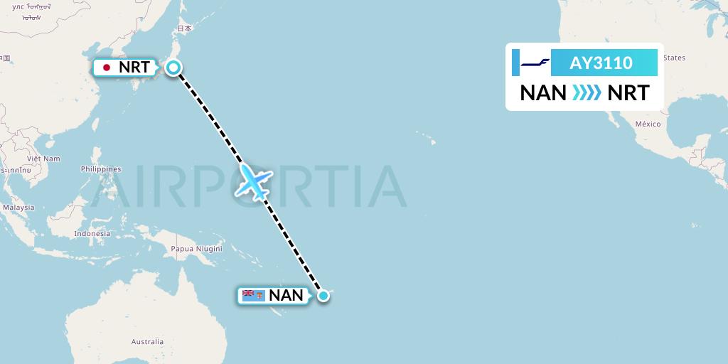 AY3110 Finnair Flight Map: Nadi to Tokyo