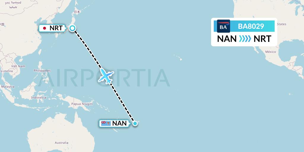 BA8029 British Airways Flight Map: Nadi to Tokyo