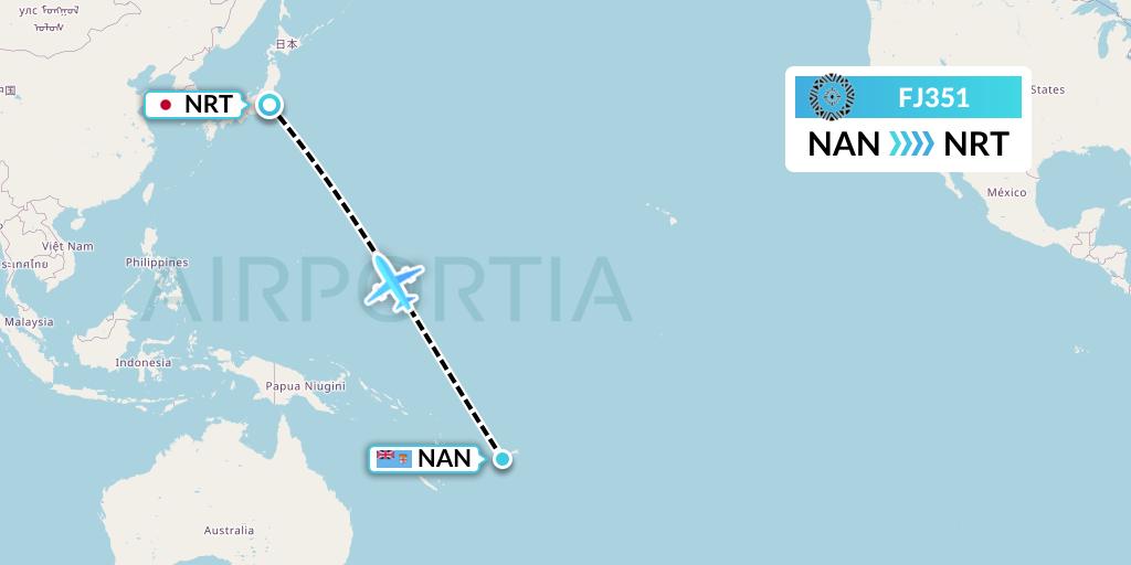 FJ351 Fiji Airways Flight Map: Nadi to Tokyo