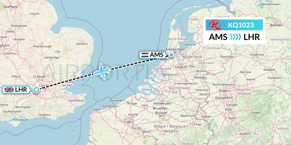 KQ1023 Kenya Airways Flight Map: Amsterdam to London