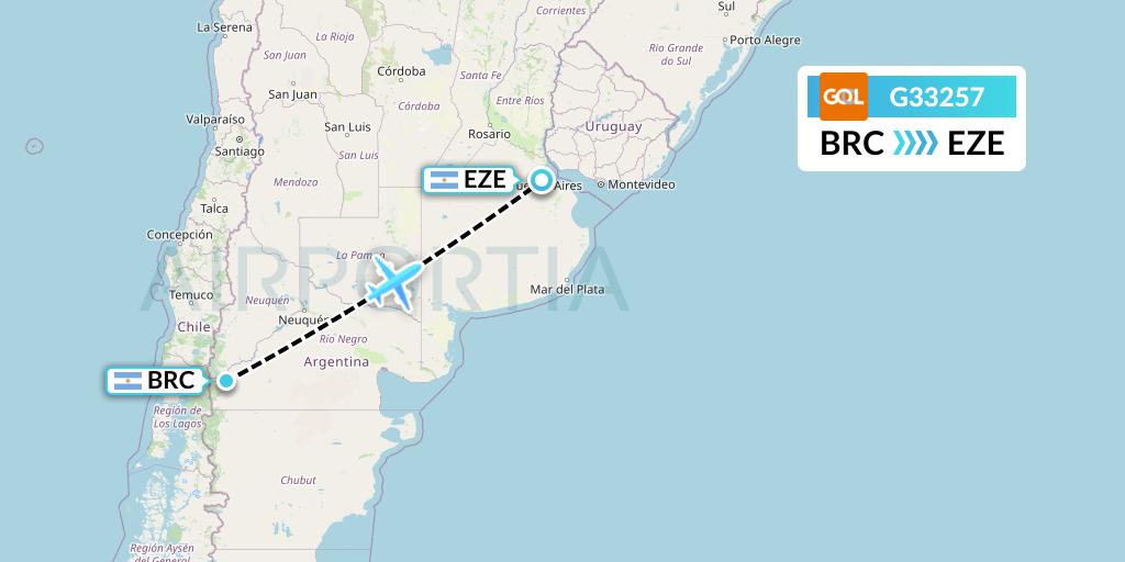G33257 GOL Transportes Aeros Flight Map: San Carlos de Bariloche to Buenos Aires
