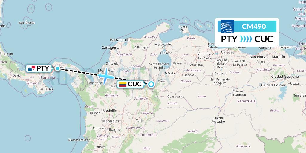 CM490 Copa Airlines Flight Map: Panama City to Cucuta