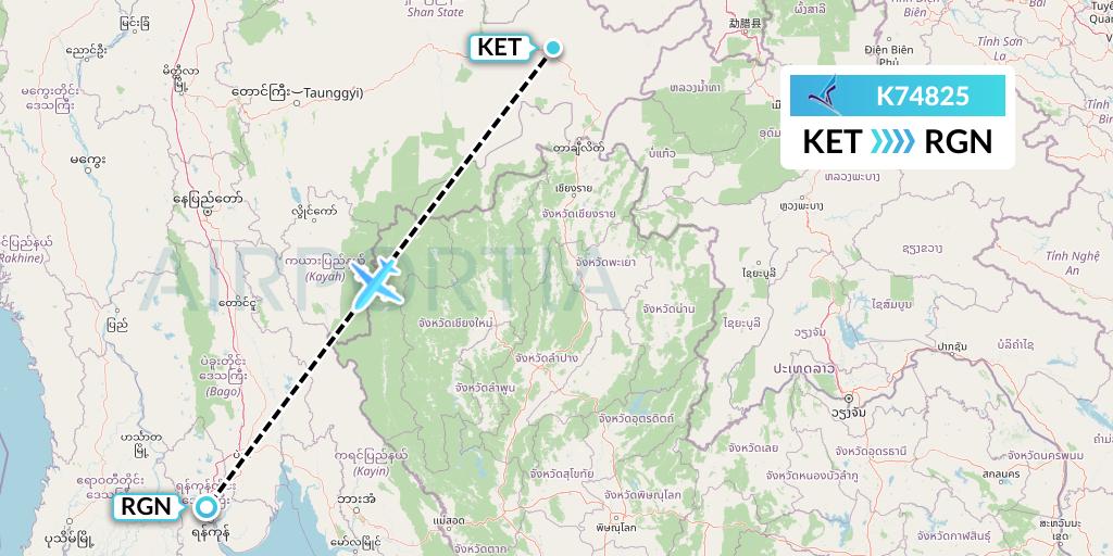 K74825 Air KBZ Flight Map: Kengtung to Yangon