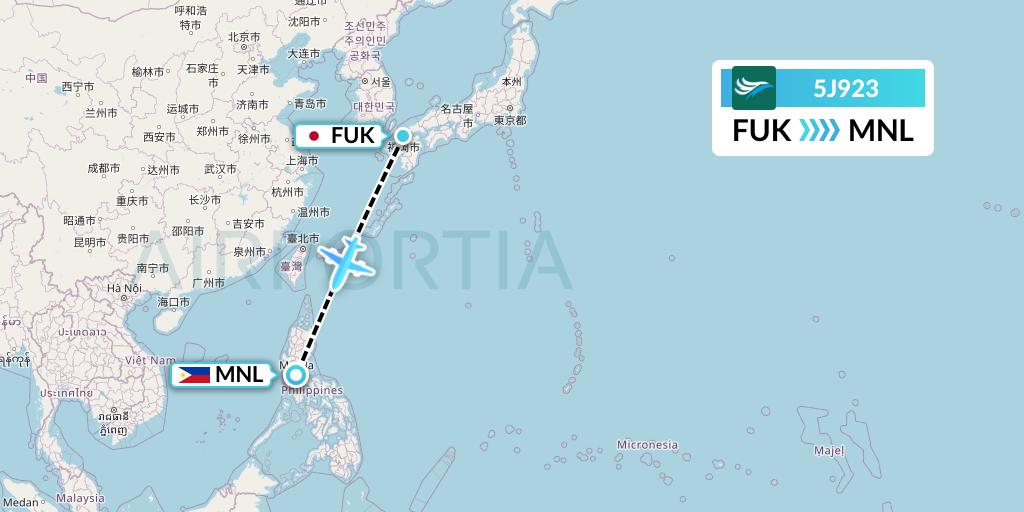 5J923 CEBU Pacific Air Flight Map: Fukuoka to Manila