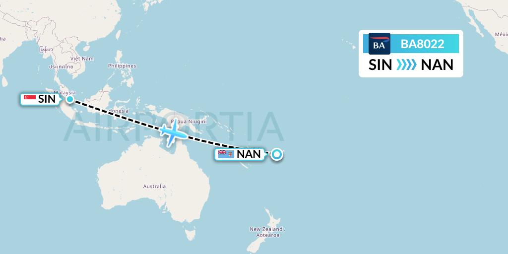 BA8022 British Airways Flight Map: Singapore to Nadi