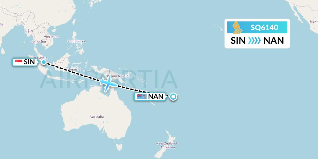 SQ6140 Singapore Airlines Flight Map: Singapore to Nadi