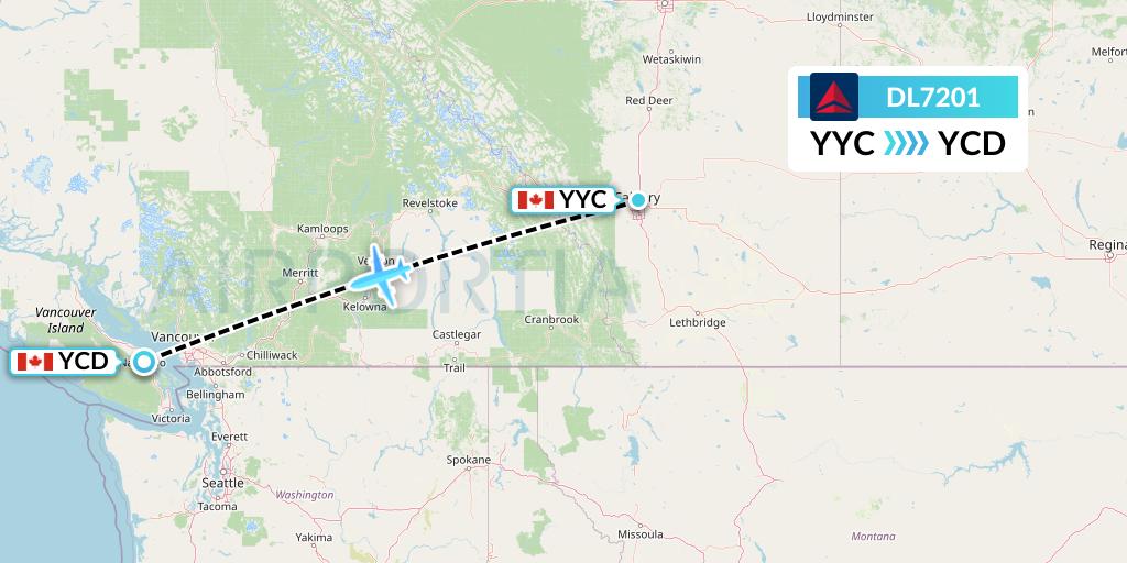 DL7201 Delta Air Lines Flight Map: Calgary to Nanaimo