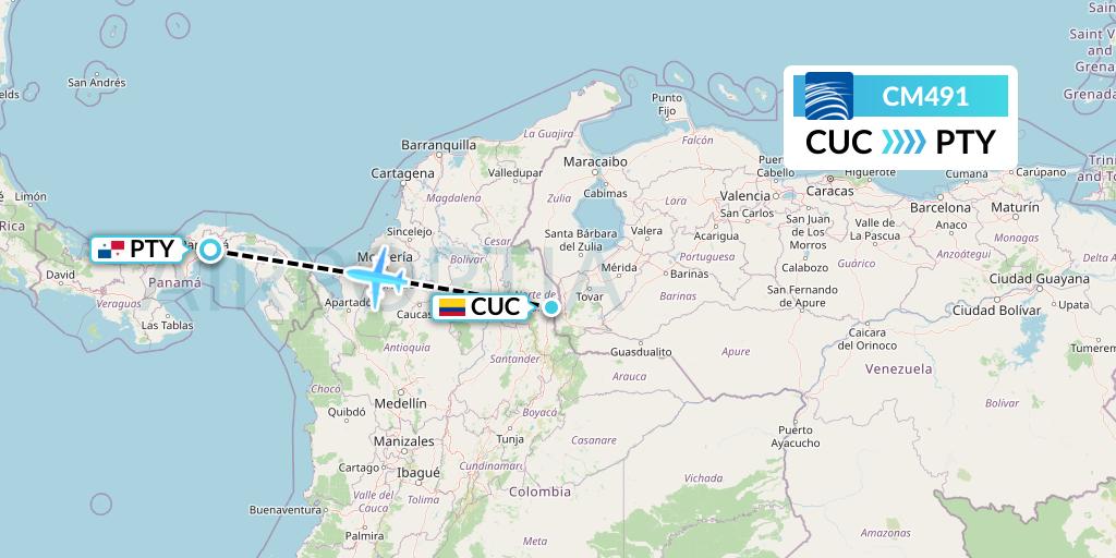 CM491 Copa Airlines Flight Map: Cucuta to Panama City