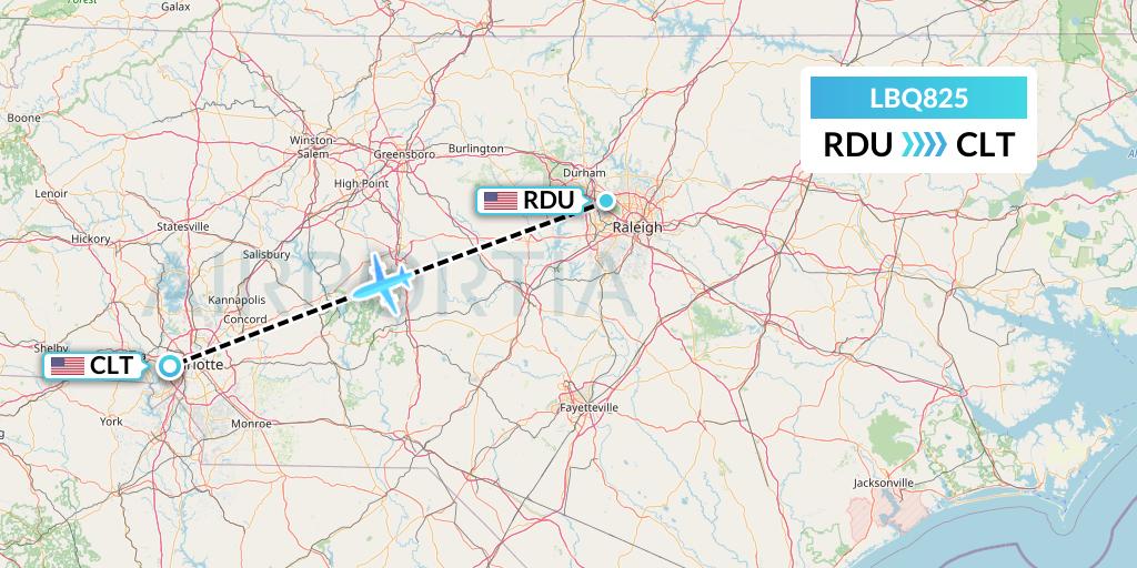 LBQ825 Quest Diagnostics Flight Map: Raleigh-Durham to Charlotte
