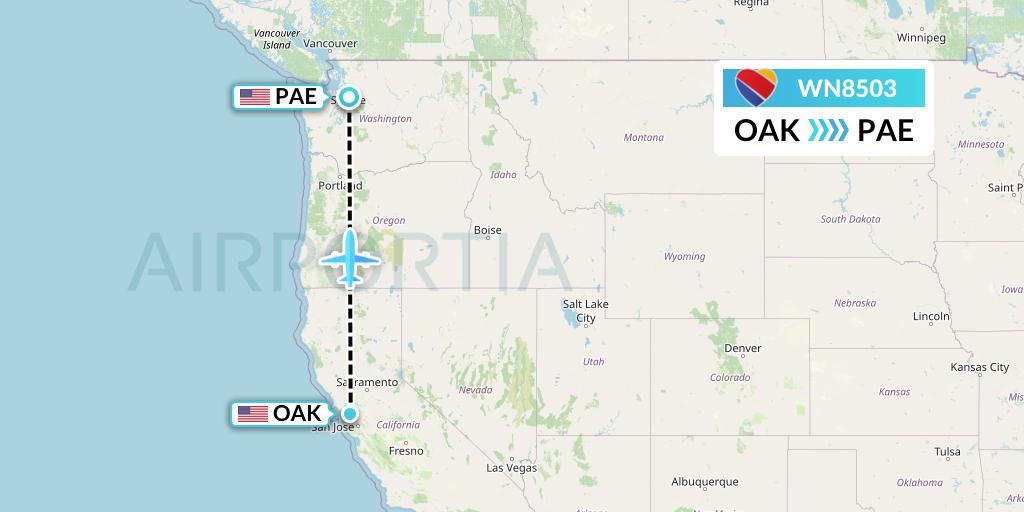 WN8503 Southwest Airlines Flight Map: Oakland to Everett