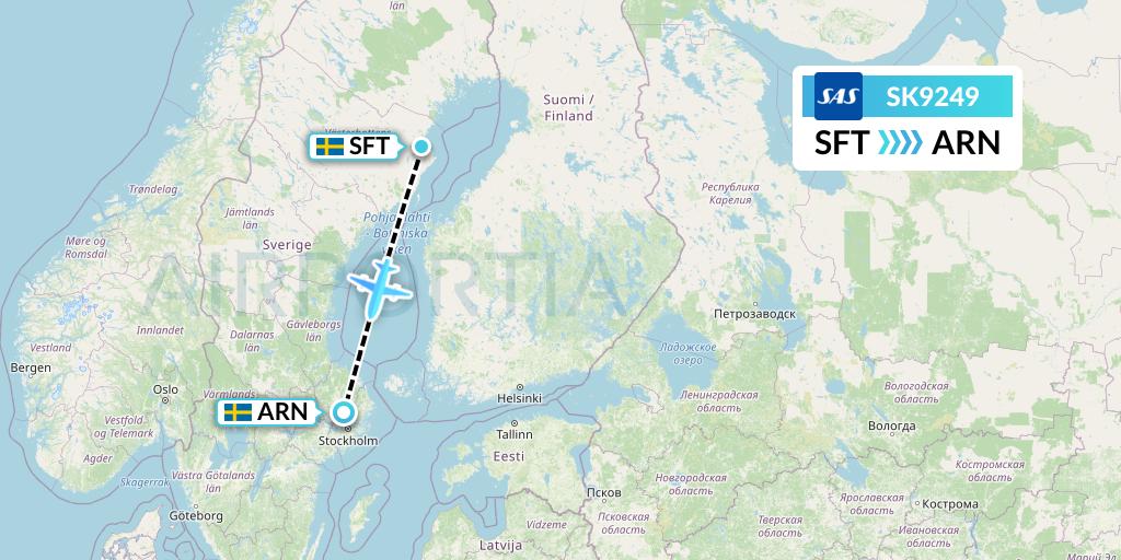 SK9249 SAS Flight Map: Skelleftea to Stockholm