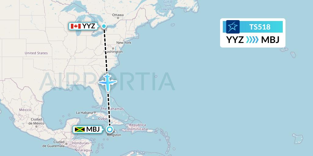TS518 Air Transat Flight Map: Toronto to Montego Bay