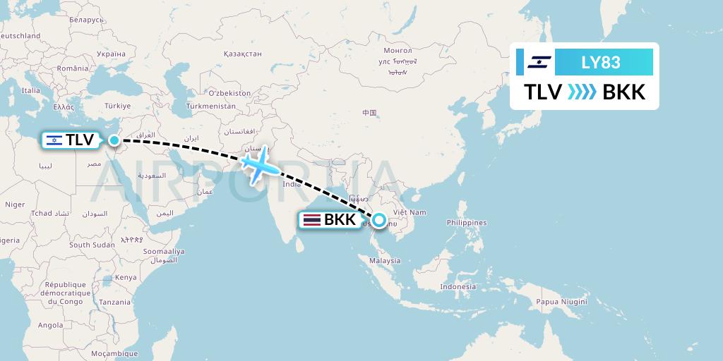 LY83 El Al Flight Map: Tel Aviv to Bangkok