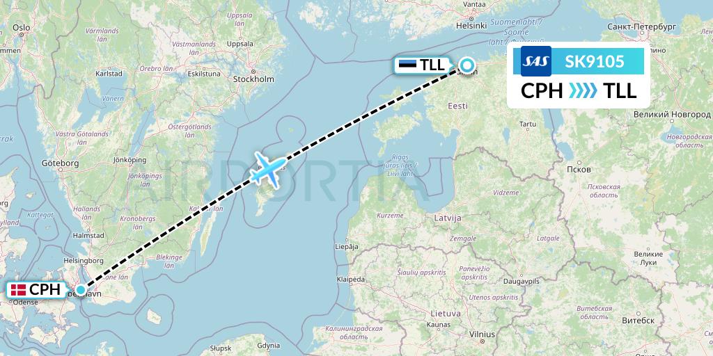 SK9105 SAS Flight Map: Copenhagen to Tallinn