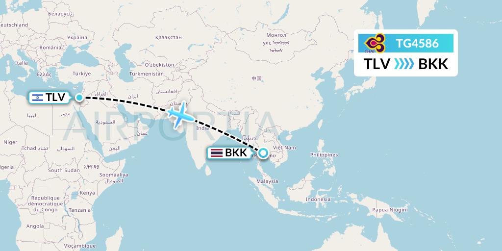 TG4586 Thai Airways Flight Map: Tel Aviv to Bangkok