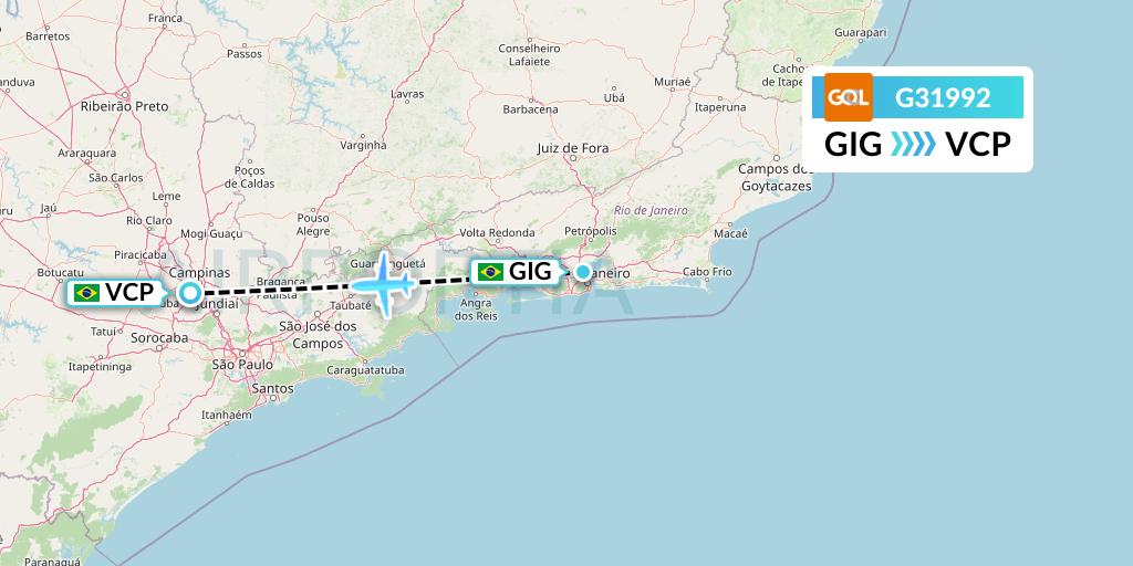 G31992 GOL Transportes Aeros Flight Map: Rio de Janeiro to Campinas
