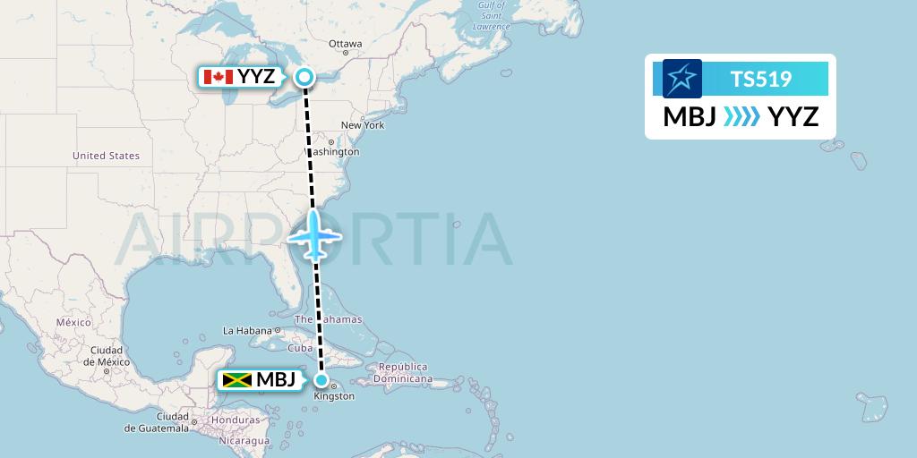 TS519 Air Transat Flight Map: Montego Bay to Toronto