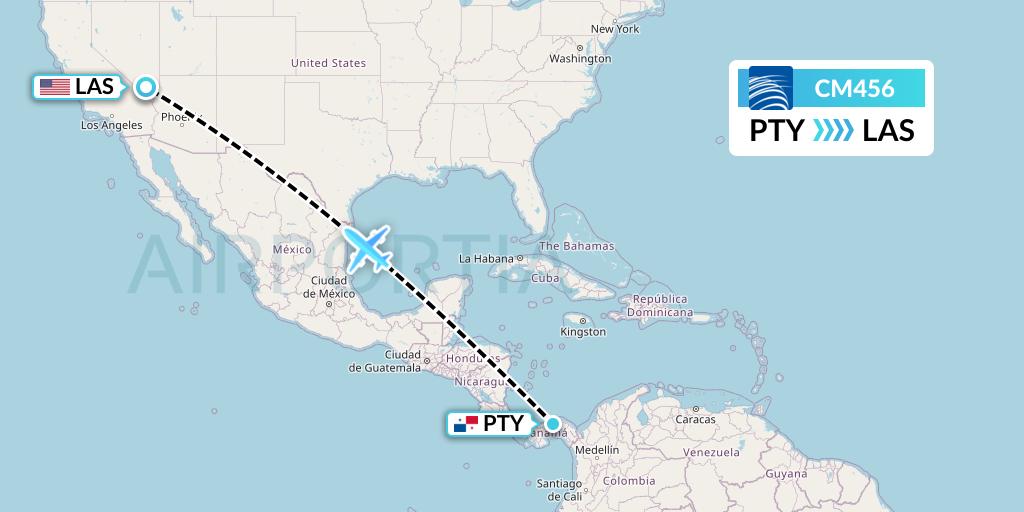 CM456 Copa Airlines Flight Map: Panama City to Las Vegas