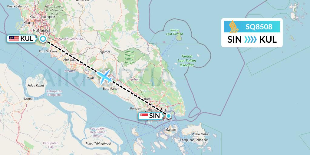 SQ8508 Singapore Airlines Flight Map: Singapore to Kuala Lumpur