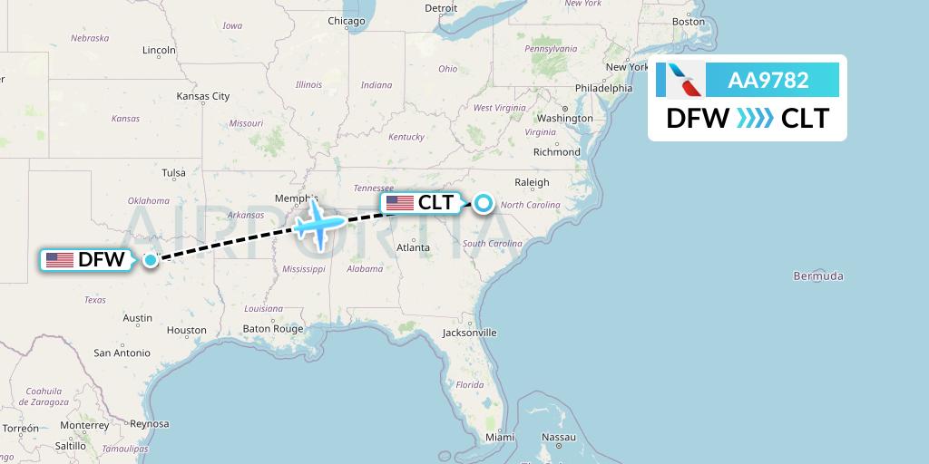 AA9782 American Airlines Flight Map: Dallas to Charlotte