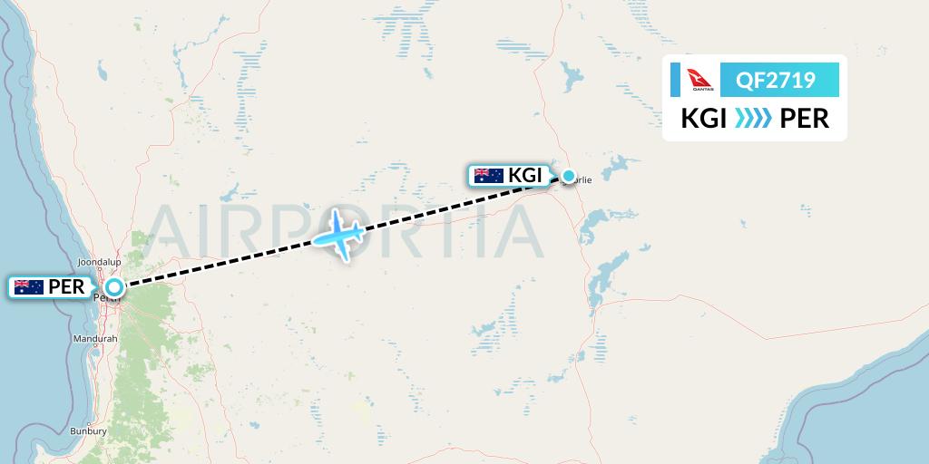 QF2719 Qantas Flight Map: Kalgoorlie to Perth