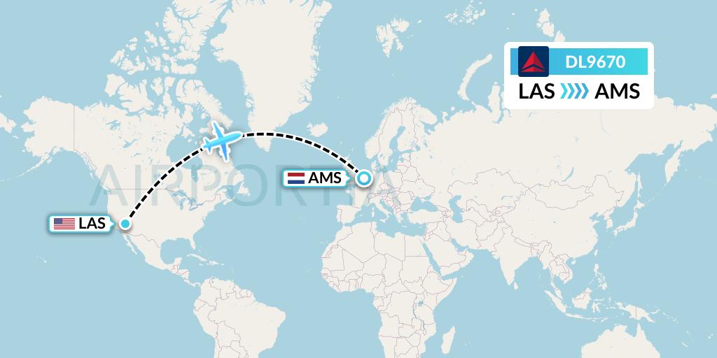 DL9670 Delta Air Lines Flight Map: Las Vegas to Amsterdam
