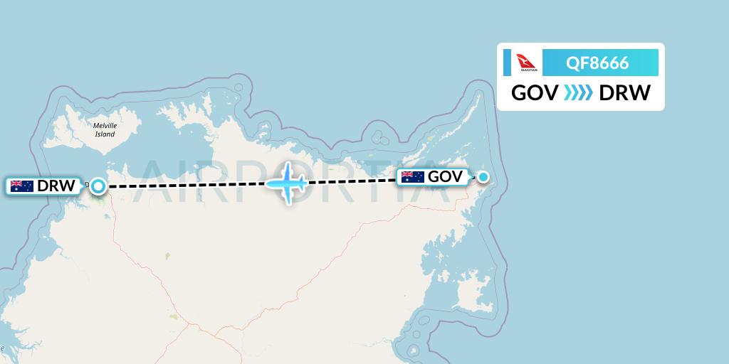 QF8666 Qantas Flight Map: Gove to Darwin