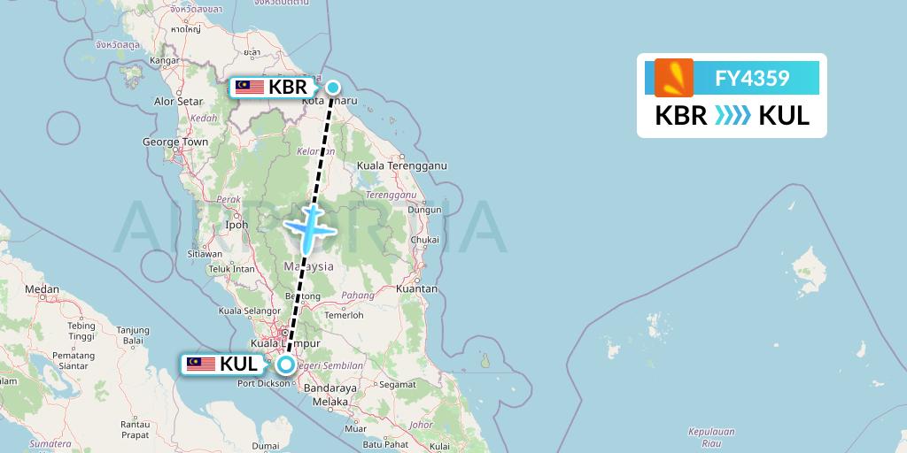 FY4359 Firefly Flight Map: Kota Bharu to Kuala Lumpur