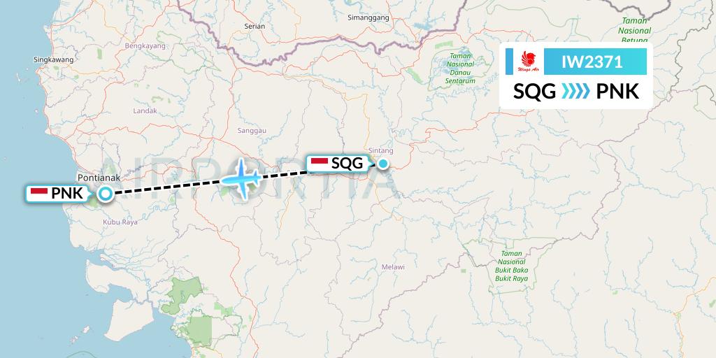 IW2371 Wings Air Flight Map: Sintang to Pontianak