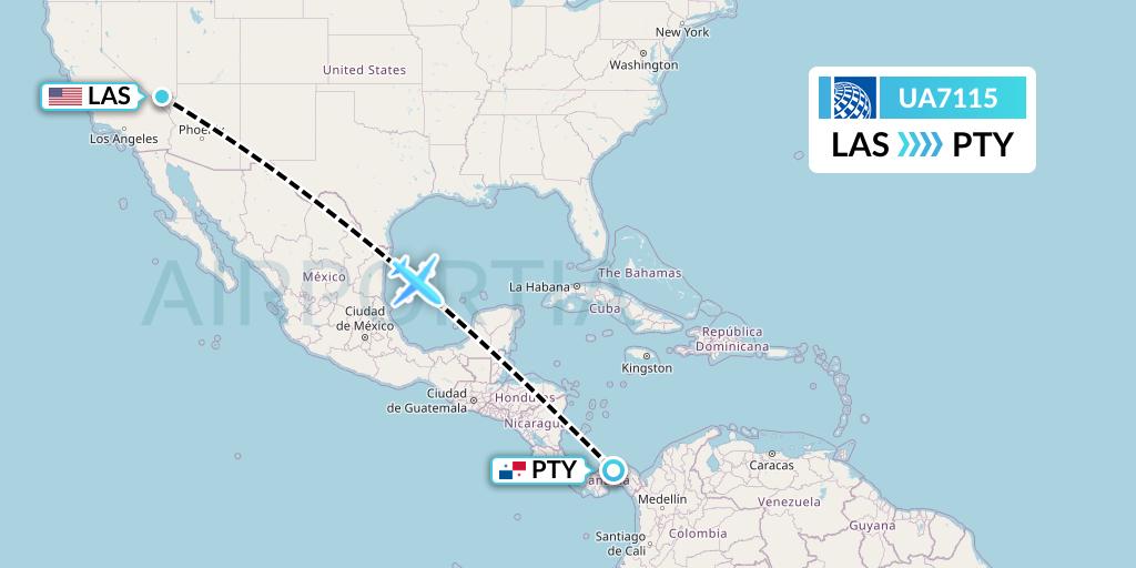 UA7115 United Airlines Flight Map: Las Vegas to Panama City