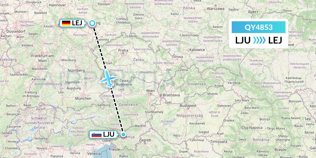 QY4853 European Air Transport Flight Map: Ljubljana to Leipzig