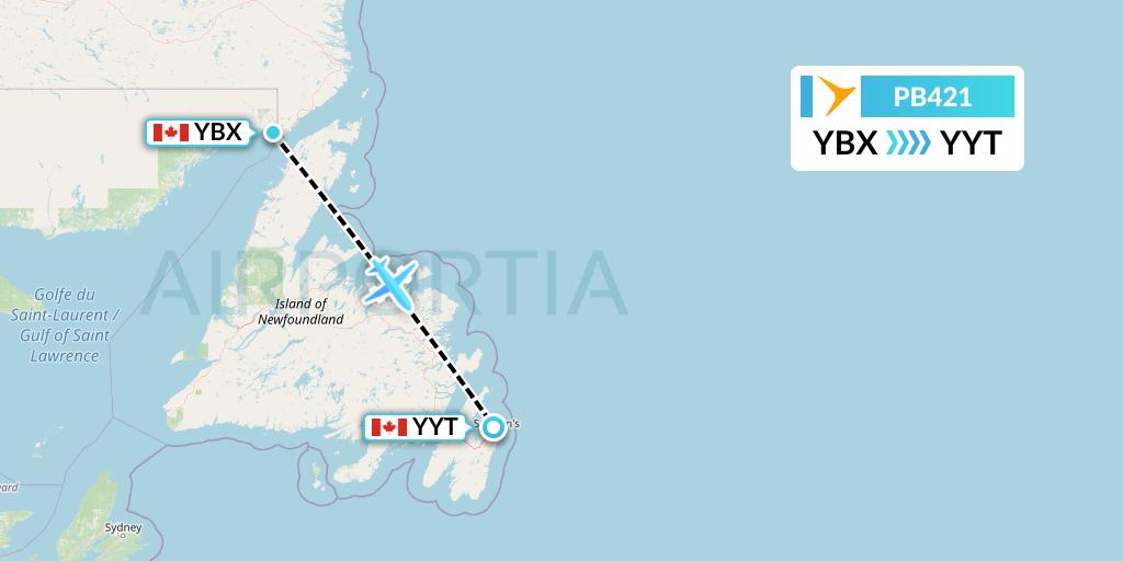 PB421 PAL Airlines Flight Map: Blanc-Sablon to St. John's