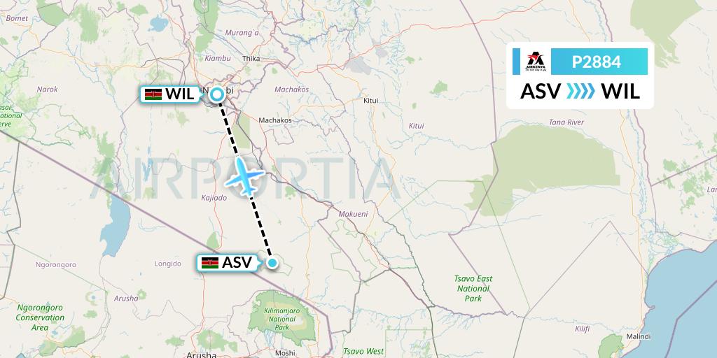 P2884 Airkenya Express Flight Map: Amboseli National Park to Nairobi